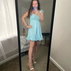 Aakaa Light Blue Smocked Ruffle Mini Dress